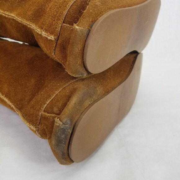 Minnetonka Knee High Boot Womens 7 Moccasins Fringe Front Lace Leather Brown USA - Picture 11 of 16